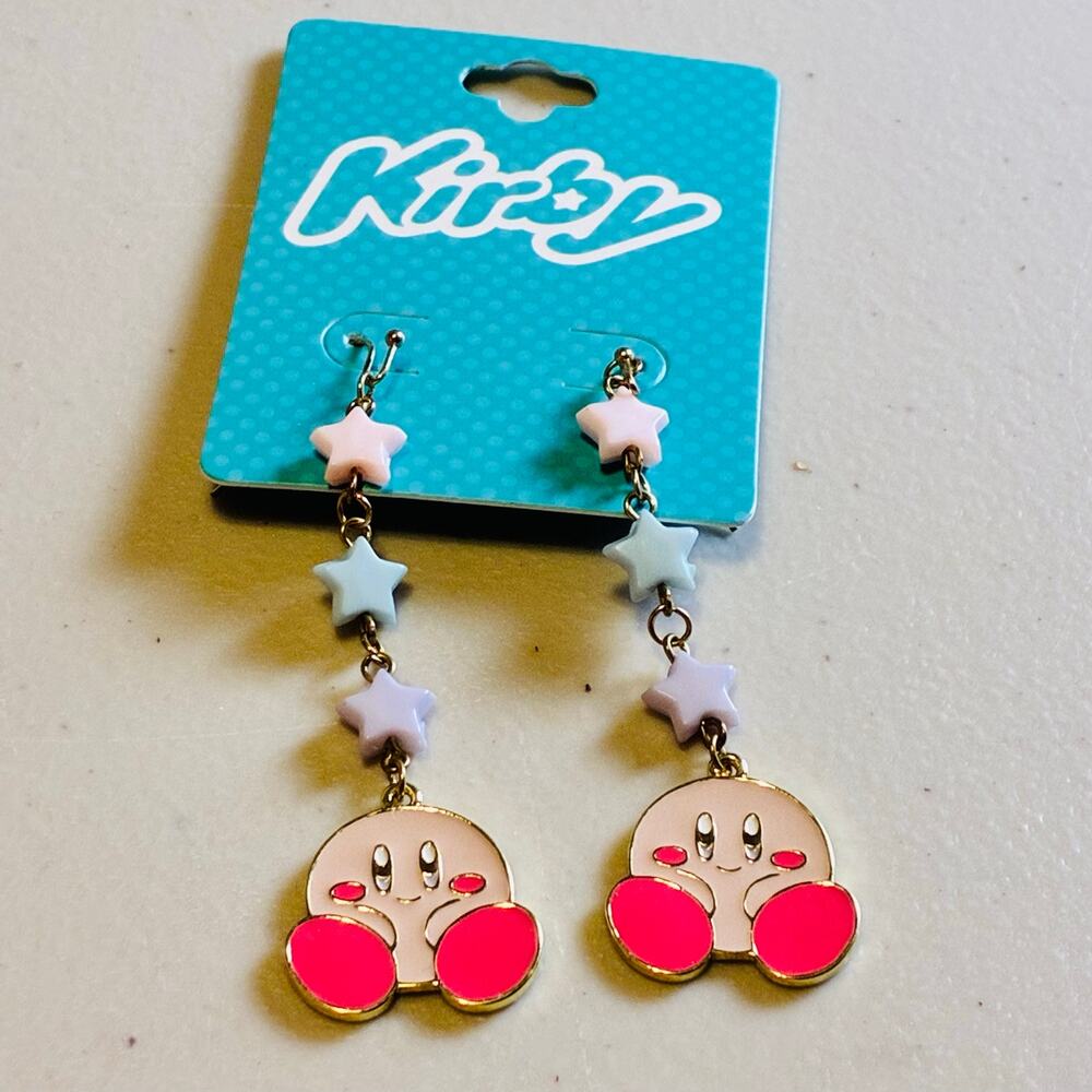 Nintendo Kirby Star Dangle Earrings BioWorld Licensed Anime Gamer Kawaii NWT